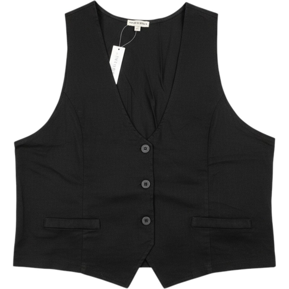 Zenana Outfitters The Mogan Black Button Up Vest Cinch Back Plus Size 3X NEW